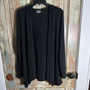 Strazzi Women's Hooded Draped Open Front Roll Tab Sleeve Knit Cardigan Black L